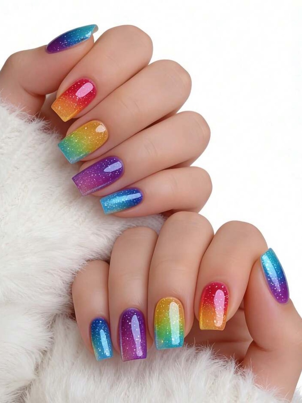 Rainbow Ombre Glitter Press-On Nails